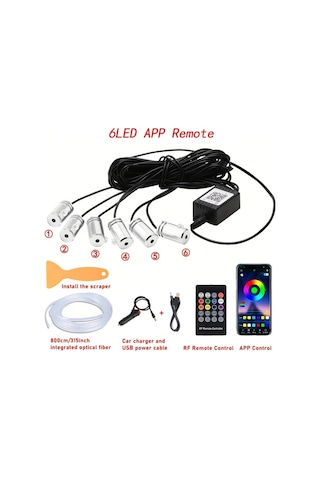 Xuweiwei Kablosuz Uygulama 6sı 1 Arada 8m Rgb Araba Led Şerit Işıkları Uzaktan Kumandalı 16 Milyon Renkli Müzik Senkronize Ortam Aydınlatma Kitleri