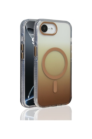 Apple iPhone Uyumlu,  17e Kılıf M-safe Şarj Özellikli Transparan Renk Geçişli Zore Toros Kapak - Gold