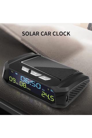 Neevoyu Güneş Enerjili Araç İçi Dijital Saat - Lcd Ekranlı Sıcaklık, Saat, Tarih Ve Hafta Gösterici - Uzun Pil Ömrü - Siyah Abs Malzeme
