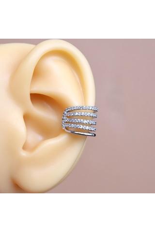 Çoklu Earcuff Gümüş Renkli Sıkıştırmalı Kıkırdak Küpesi Renkli