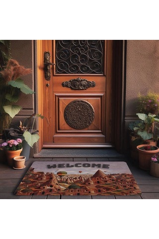 Valerine Life Kapadokya, Peri Bacaları Ve Balon Temalı Welcome Kapı Önü Paspası 45x70cm