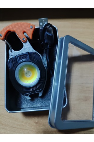 Büyük Boy 10,5 Cm Acil Durum Kamp Feneri Anahtarlık Usb Çakmaklı Cam Kırıcı Kemer Kesici Deprem Fen Siyah