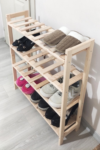 Dekoratif 4'lü Doğal Ahşap Ayakkabılık Ahşap