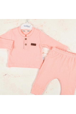 Candar 3-18 Ay Çizgili Kumaş 2'li Unisex Takımı Pembe Pembe