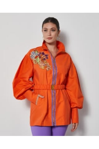Serpil Exclusive Şık Kadın Mont- İşlemeli - Kemer Detaylı - Modern Tasarım - Günlük Kullanım İçin Mont Orange Turuncu