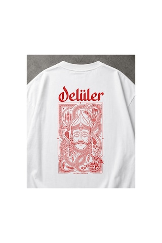 Yolo Street Deliler Osmanlı Savaşçı Baskılı Beyaz Oversize Erkek Tişört Sırt Baskı %100 Pamuk Vintage Streetwear Beyaza1