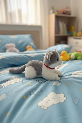 Miyavlayan Peluş Kedi 25 Cm - Yumuşacık Tüylü Sesli Uyku Arkadaşı Ve Hediye Kedi Oyuncak Gri