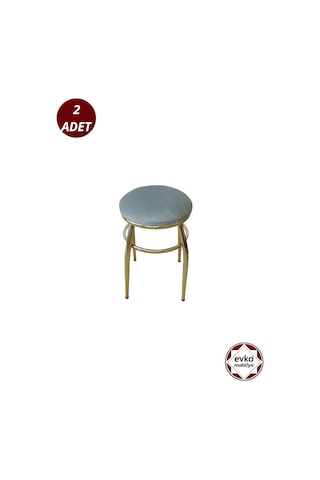 Evko Mobilya Tabure, Bar Taburesi, 2'li Tabure, Gold Ayaklı-gri