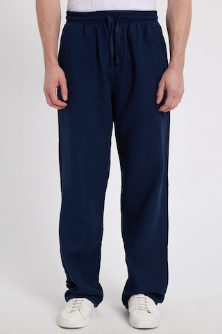 Tudors Erkek Baggy Fit Geniş Kesim %100 Pamuk Beli Lastikli Yandan Cepli Müslin Lacivert Düz Pantolon-46261