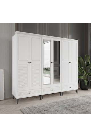 Beenal Nisa 6 Kapaklı Gardırop Dolap 240cm Beyaz-beyaz