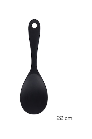 Porsima 5262 Sert Uçlu Silikon Pilav Kaşığı Dayanıklı Yanmaz Yapışmaz Çizmez Pilav Kepçe Kaşığı Siyah 22cm Siyah