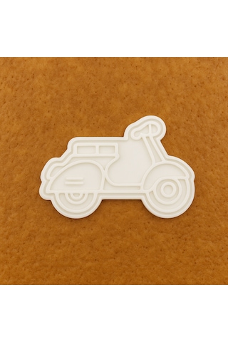 Retro Motosiklet Şekilli Kurabiye Kalıbı - 8 Cm Kurabiye Ve Fondan Kalıbı Beyaz