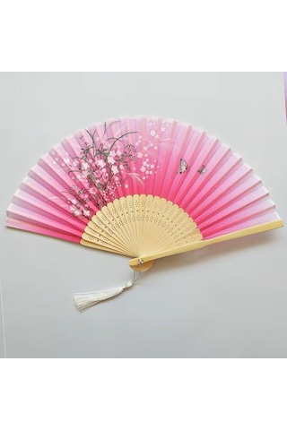 Beluga Yelpaze Bambu Kumaş Serinletici Vintage Pembe Şık Dekorasyon Püsküllü Japon Yelpaze 0297