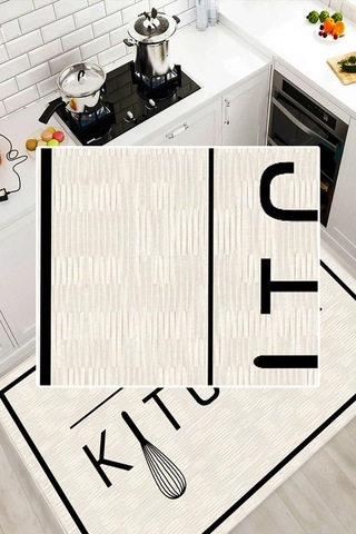Dijital Baskılı Dekoratif Kaymaz Taban Yıkanabilir Modern Halı Mutfak Halısı Yolluk Salon Halısı Krem