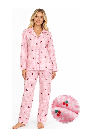 Sleeeproom Kadın Süet Düğmeli Mevsimlik Ekose Desen Pudra Pijama Takımı Pudra - Beyaz