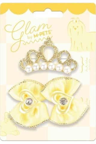 M-pets Glam Taç Ve Fiyonklu Kedi Ve Köpekler İçin Aksesuar Toka Sarı Mavi