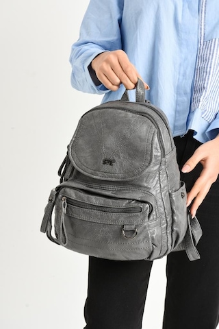 Baginn Y.s.deri Mini Boy Kadın Sırt Çantası Vegan Deri Bayan Sırt Çantası 27 20 Cm Yumuşak Doku Çok Cepli Gri