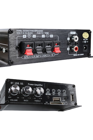 Magicvoice YW-406L12 V 100 W Motosiklet Bluetooth USB/SD 2 Kanal Pazarcı Anfi 154 x 80 x 42 MM