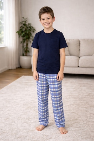 Rindahomewear Lacivert Kısa Kol Baba-oğul Cepli Pijama Takım Lacivert-80500