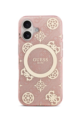 Apple Uyumlu iPhone 17 Kılıf Guess Lisanslı M-safeli Iml Peony Ve 4g Desenli Klasik Logolu Kapak Pembe Pembe