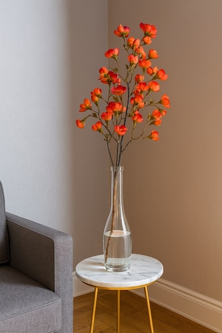 Jasper 1 Adet Yapay Islak Dokulu Bahar Dalı, 85 Cm Turuncu Dekoratif Çiçek Beyaz