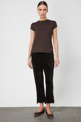 On Kadın Sıfır Yaka Ay Kol Basic Bluz 61302 Kahverengi Kahverengi