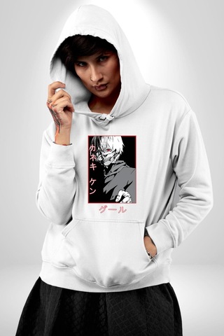 Kaneki Ken Kuma Japon Anime Şeytan Kadın Erkek Beyaz Kapüşonlu Sweatshirt Hoodie Beyaz