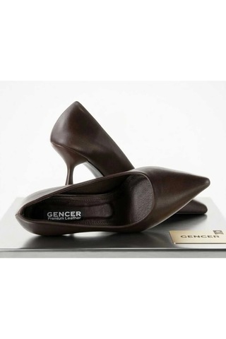 Gencer Leather Hakiki Deri Stiletto Ayakkabı Kahverengi Kahverengi