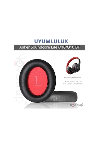 Novstrap Anker Soundcore Life Q10 Q10 Bt İle Uyumlu Kulaklık Pedi Süngeri Yastığı Kırmızı