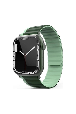 Apple Watch Uyumlu 42mm Mo-wb1 Çift Renk Mıknatıslı Silikon Kordon Saat Değildir - Koyu Yeşil-açık Yeşil