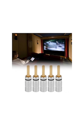 Mufunye J.10054 4mm Gümüşe Sarılmış Dişli Muz Soketi - Kaynaştırma Olmayan Hoparlör Bağlantısı, Sert Tutma Ve Ses Kalitesi Sağlar, 5 Adet Siyah