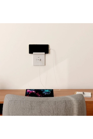 Günsan Eqona Fildişi Beyazı Pratik Telefon Tutucu 2 Çıkışlı USB Şarj Prizi 20W (Type A + Type C)