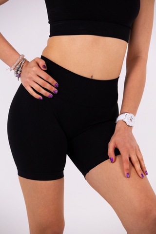 Seamless Siyah Normal Bel Kısa Fitted Basic Sporcu Tayt SiYAH
