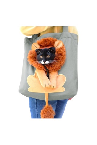Dm Cbtx Kanvas Genişletilebilir Küçük Aslan Şekli Kedi Köpek El Çantası, Küçük Koyu Gri