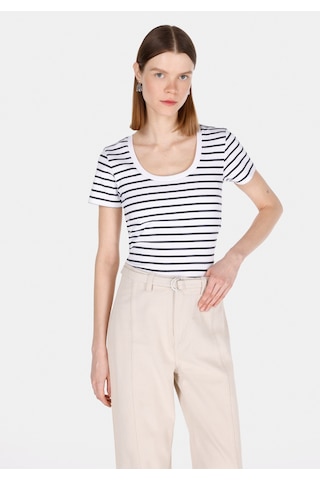 Colin's Colins Slim Fit Kare Yaka Çizgili Kadın Beyaz Kısa Kol Tişört Cl1073529 Q1.v1 Wht