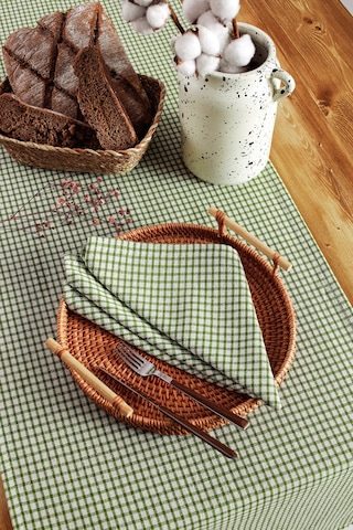 Doku 6'lı Keten Piti Kareli Yeşil Peçete  Piknik Dekorasyonu 40 x 40 cm Yeşil