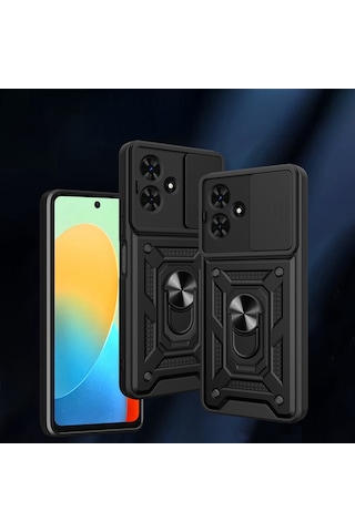 Tecno Spark Go 2 Kılıf Sürgülü Tank Zırh Yüzüklü Mıknatıslı Standlı Kapak S-vega Mavi