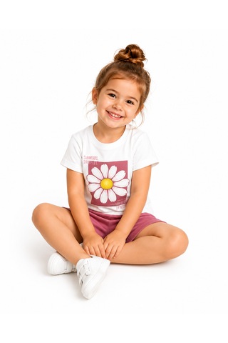 Tucankids Kız Çocuk Papatya Baskılı Şortlu 2'li Takım 1-4 Yaş Gül Kurusu