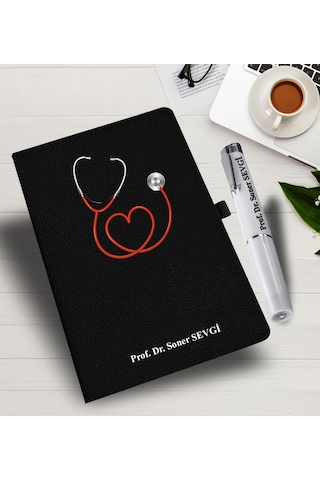 Kişiye Özel Doktor Temalı İsme Özel Defter ve Işık Kalemi Siyah