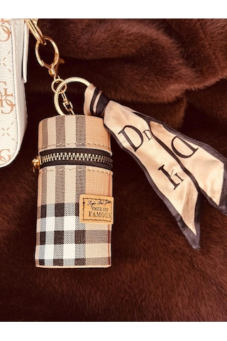 Elora Atelier Fular Detaylı Mini Çanta Charm Ekose