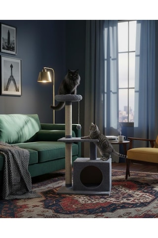 Pet Kedi Tırmalama Ve Oyun Evi Platformu Antrasit