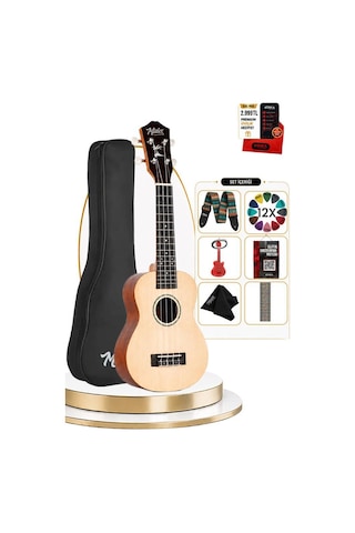 Midex Sp-21nt Kaliteli Natural Soprano Sedef İşlemeli Ukulele Seti