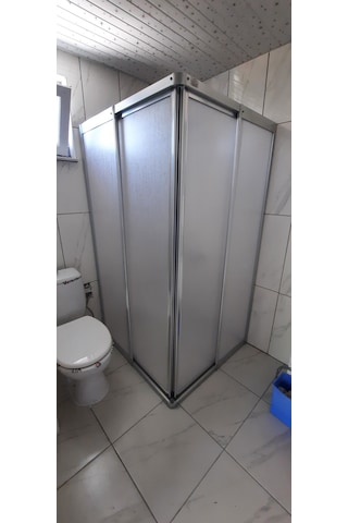 Girayduşakabin 80x100 Parlak Profil Mika Köşe Girişli Kabin Gümüş