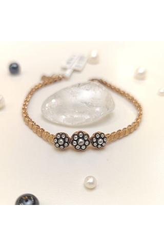 0.53ct Elmas Taşlı Üçlü Gül Modeli Bileklik Künye 8 Ayar Altın Hd Videolu
