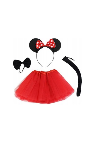 Go İthalat Minnie Mouse Kostüm Seti Etek Taç Kuyruk Papyon Gösteri Seti 5728 Kırmızı