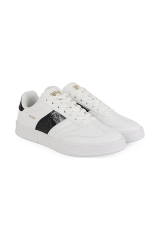 Kappa Kadın Spor Ayakkabı 1094 Beyaz-siyah Kontrast Şeritli Yan Logolu Düz Taban Bağcıklı Rahat Günlük Retro Tenis Sneaker