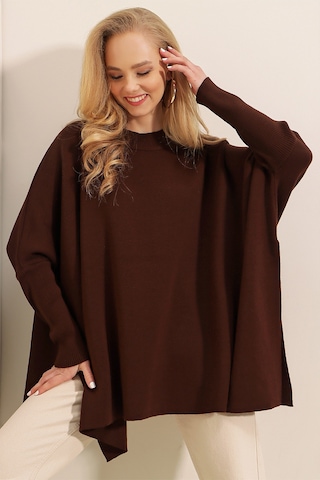 Bigdart 15783 Yırtmaçlı Panço Kazak - Kahverengi 001