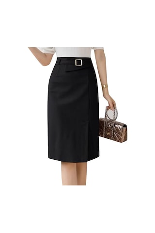Siyah Zanzea Kadın Günlük Yüksek Bel Bölünmüş Etek Midi Etekler Siyah