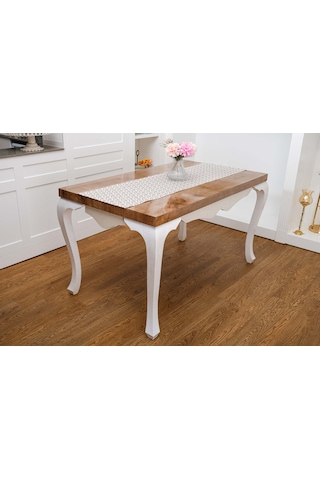 Finezza Melisa Damask Baskılı Duck Kumaş Kreme Kahve Runner 40x140 cm  - 1419