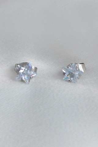 Niki Aksesuar Gümüş Renk Zirkon Yıldız Taşlı Çelik Küpe - Küçük Boy Silver